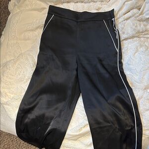 Black Satin Pants with White Piping
